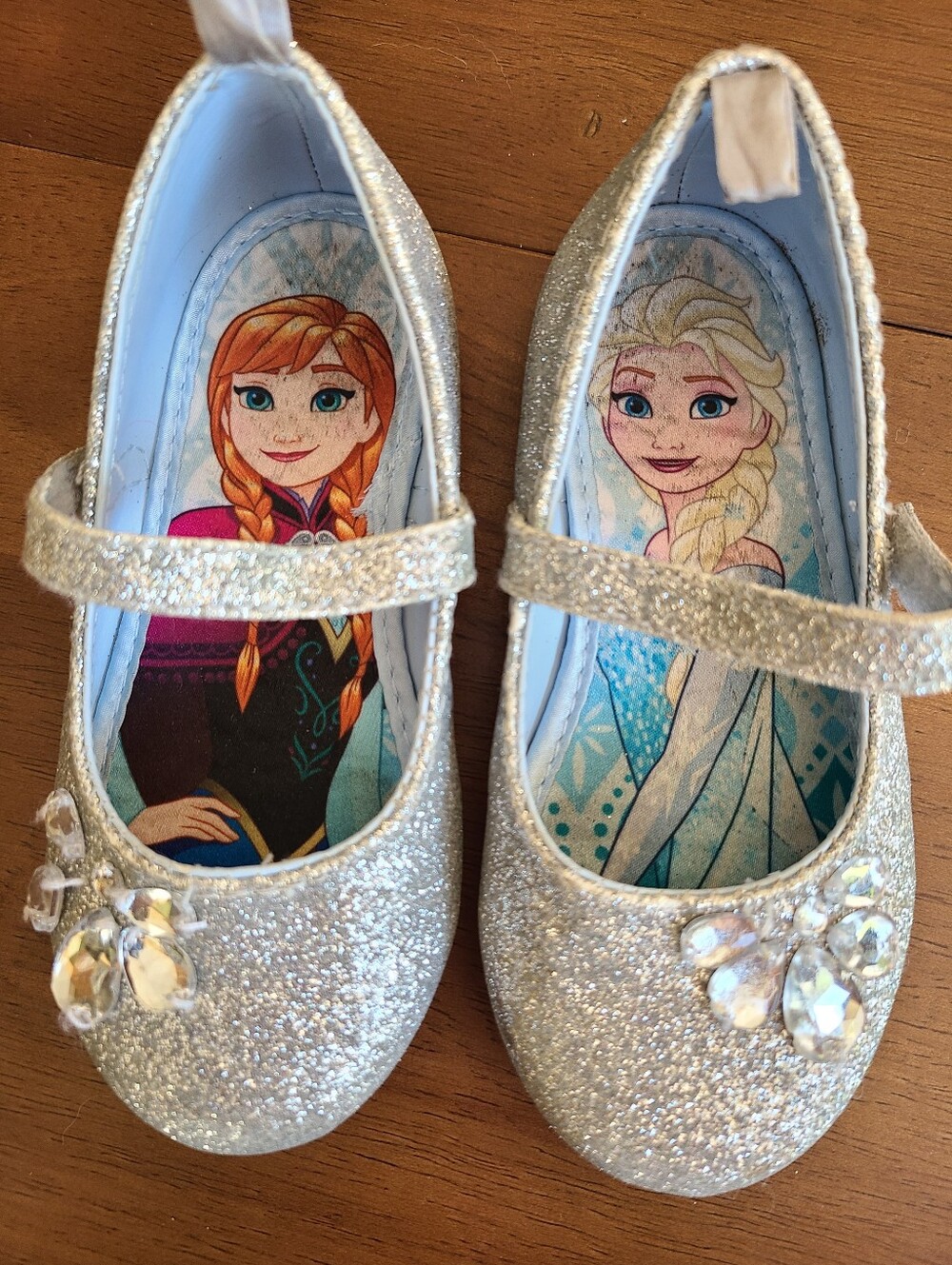 Disney Frozen Silver Glitter Mary Jane Dress Shoes with Anna & Elsa Insole